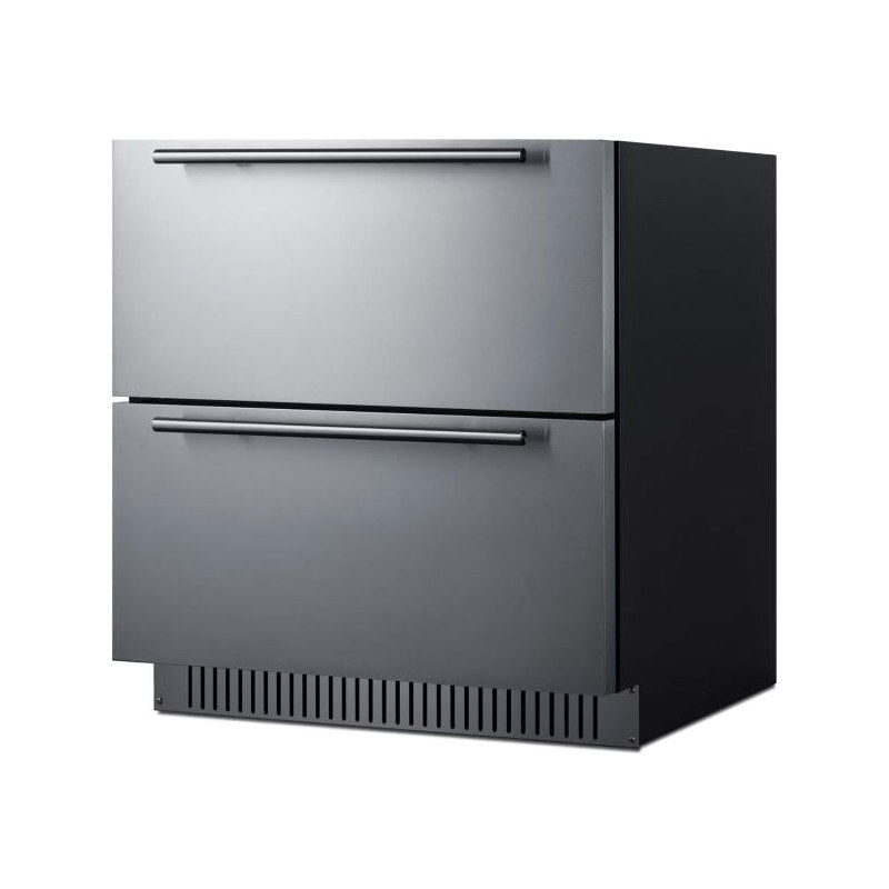Angled view of the Summit SPR3032DADA ADA-height 2-drawer refrigerator