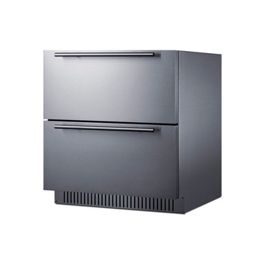 Angled view of the Summit SPR3032DCSSADA with complete stainless steel cabinet and drawers