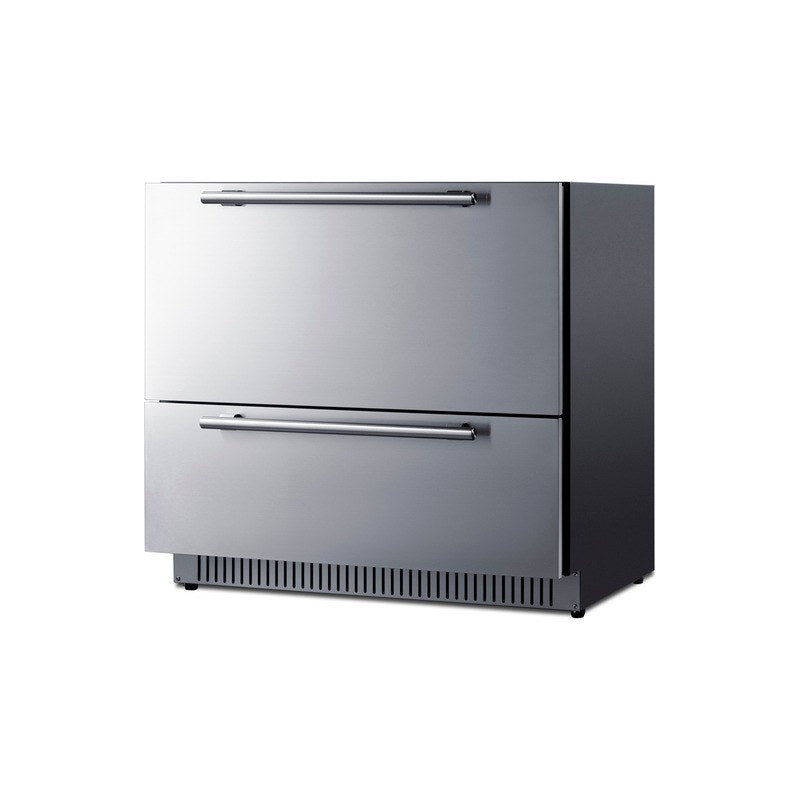 Angled view of the Summit SPR36332D 36-inch 2-drawer all-refrigerator