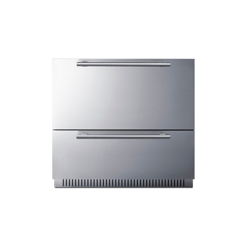 Front view of the Summit SPR36332D 36-inch 2-drawer all-refrigerator in stainless steel