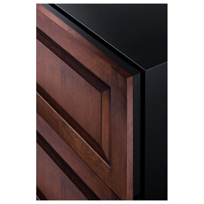 Closeup of a custom wood overlay panel on the Summit SPR36332DPNR drawer front