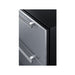 Close-up of the stainless steel drawer fronts and handles on the Summit SPR36DROS outdoor refrigerator.