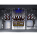 Summit SPR36DROS outdoor refrigerator drawer open and stocked with bottles and food containers.