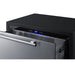 Summit SPR36DROS outdoor refrigerator drawer open in a dark island, showing the digital control display.