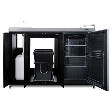 Summit CARTOS54LG 58-inch mobile outdoor kitchenette cart with glass door beverage center, glass door beverage center open, front view