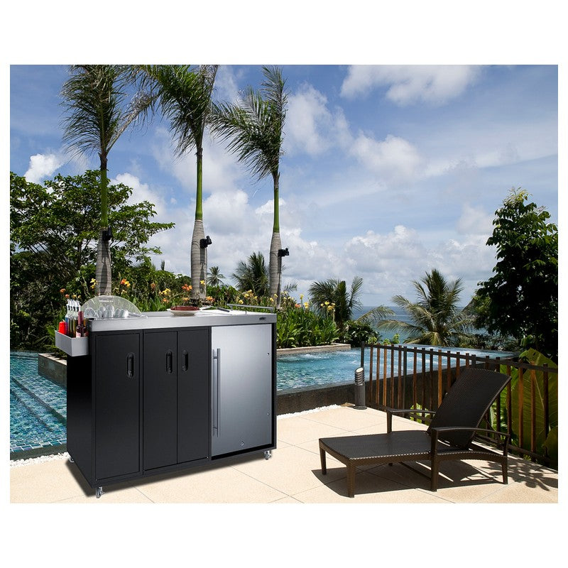 Summit CARTOS54LG 58-inch mobile outdoor kitchenette cart with glass door beverage center, poolside lifestyle scene