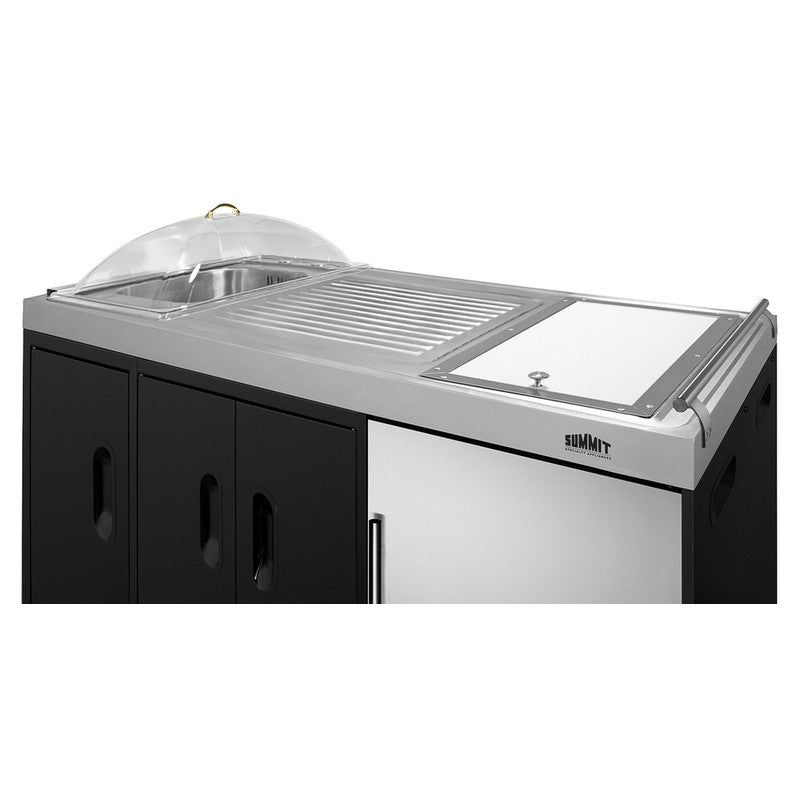 Summit CARTOS54LS 58-inch mobile outdoor kitchenette cart, sink with clear dome cover, detail view