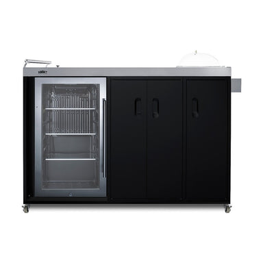 Summit CARTOS54RG 58-inch mobile outdoor kitchenette cart with glass door beverage center, black cabinet with glass door beverage center, front view
