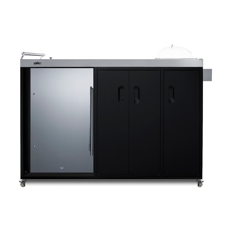 Summit CARTOS54RS 58-inch mobile outdoor kitchenette cart with outdoor refrigerator, black cabinet with stainless door, front view