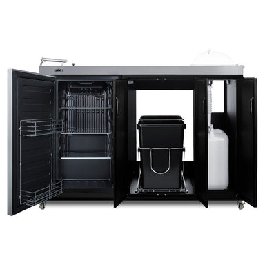 Summit CARTOS54RS 58-inch mobile outdoor kitchenette cart with outdoor refrigerator, refrigerator door open, front view