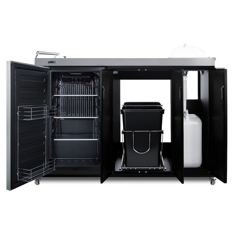 Summit CARTOS54RS 58-inch mobile outdoor kitchenette cart with outdoor refrigerator, refrigerator door open, front view