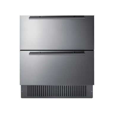 Front view of the Summit 2-drawer all-refrigerator with fully finished stainless fronts