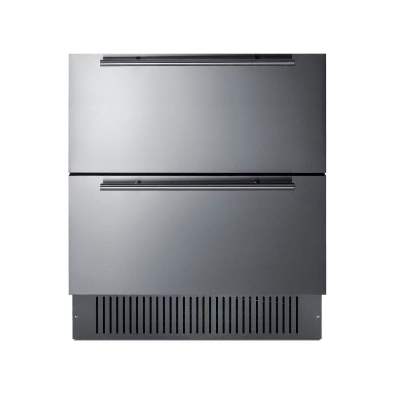 Front view of the Summit 2-drawer all-refrigerator with fully finished stainless fronts