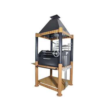 Tagwood BBQ02SI The Beast Argentine Gaucho Grill - Steel | Side View With Foldable Table