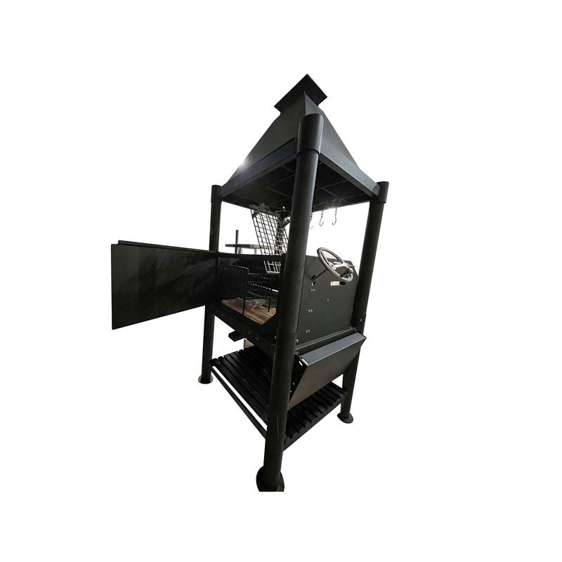Tagwood BBQ02SIB The Beast Argentine Gaucho Grill - Black | Rear Door Open