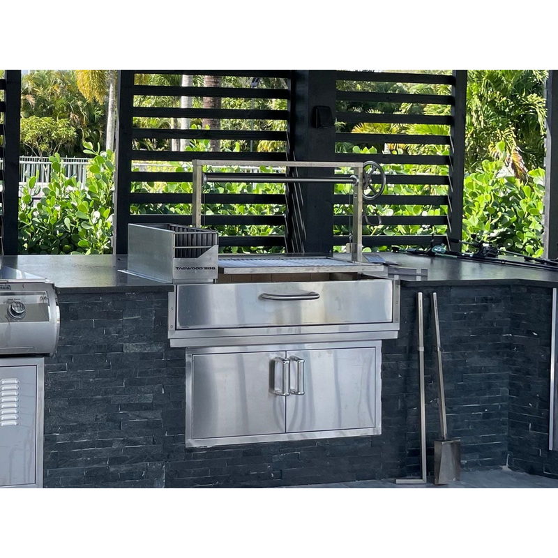 Tagwood BBQ05SS Built-In Santa Maria Grill | Installed In Stone Outdoor Kitchen