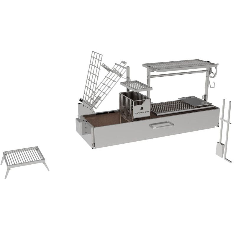 Tagwood BBQ08SS Built-In Santa Maria Grill With Clamp | Angle View With Fixed Small Grill