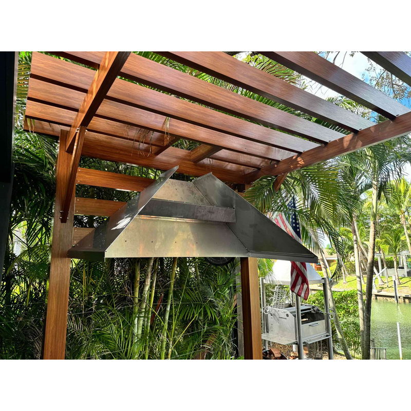 Tagwood Smoke Hood 08SS | Pergola Install Angle View