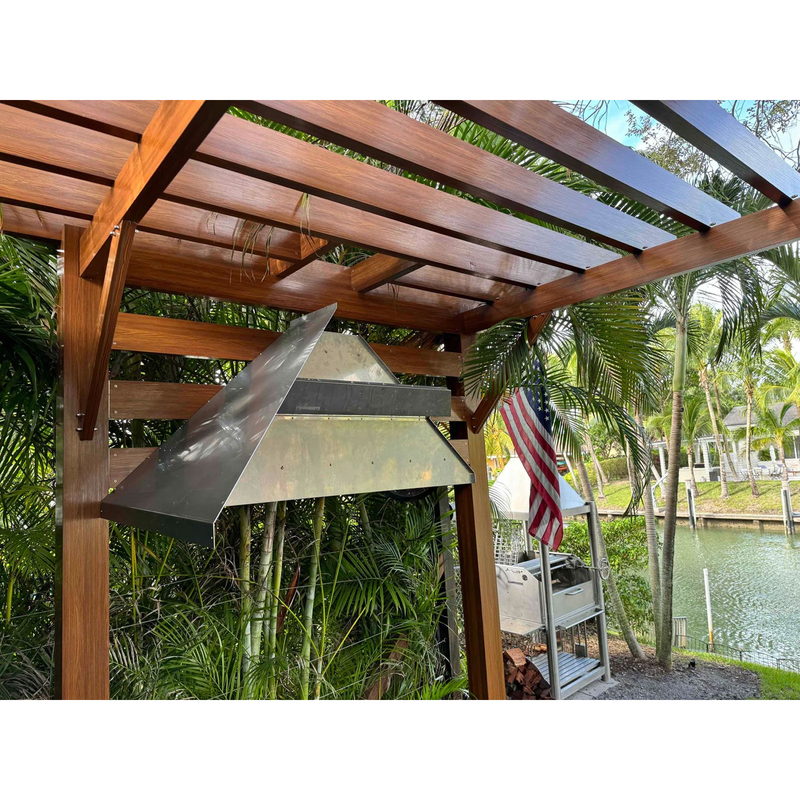 Tagwood Smoke Hood 08SS | Duct Exit Through Pergola Roof