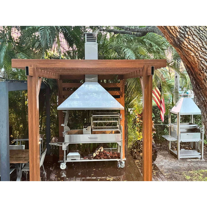 Tagwood Smoke Hood 28SS | Installed Over Freestanding Grill Under Pergola