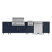 WeatherStrong 126 inch Breakwater outdoor kitchen island Miami Sapphire Blue front view with grill side burner and refrigerator