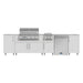 WeatherStrong 126 inch Breakwater outdoor kitchen island Miami Shell White front view with grill side burner and refrigerator