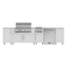WeatherStrong 126 inch Breakwater outdoor kitchen island Sanibel Shell White front view with grill side burner and refrigerator