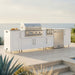 WeatherStrong 126 inch Breakwater outdoor kitchen island Sanibel Shell White on a coastal patio