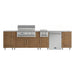 WeatherStrong 126 inch Breakwater outdoor kitchen island Sanibel Teak front view with grill side burner and refrigerator