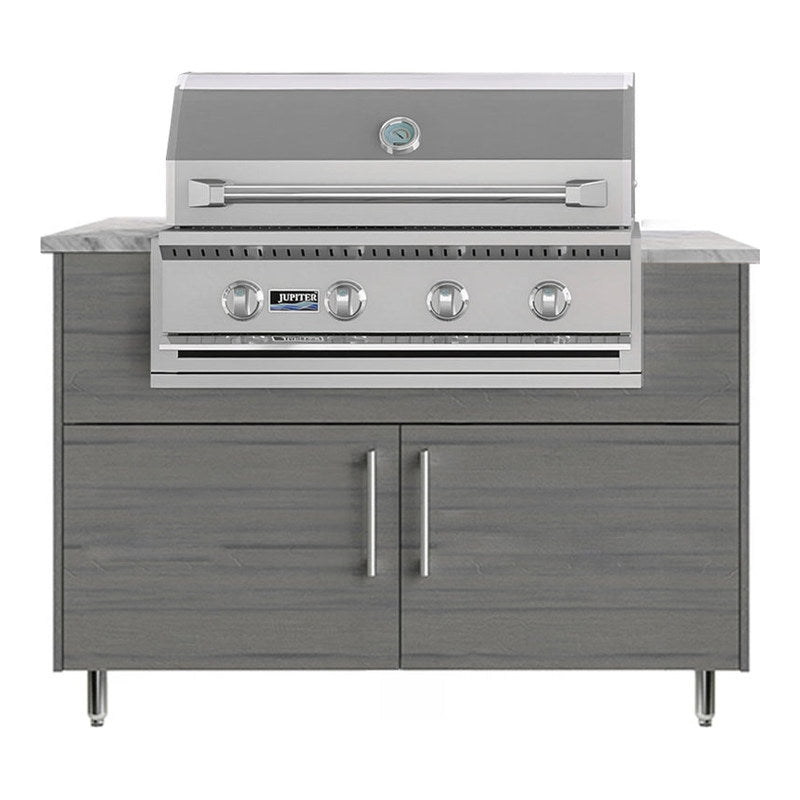WeatherStrong 50 inch Surf outdoor kitchen island Miami Dark Ash front view with Jupiter 32 inch grill