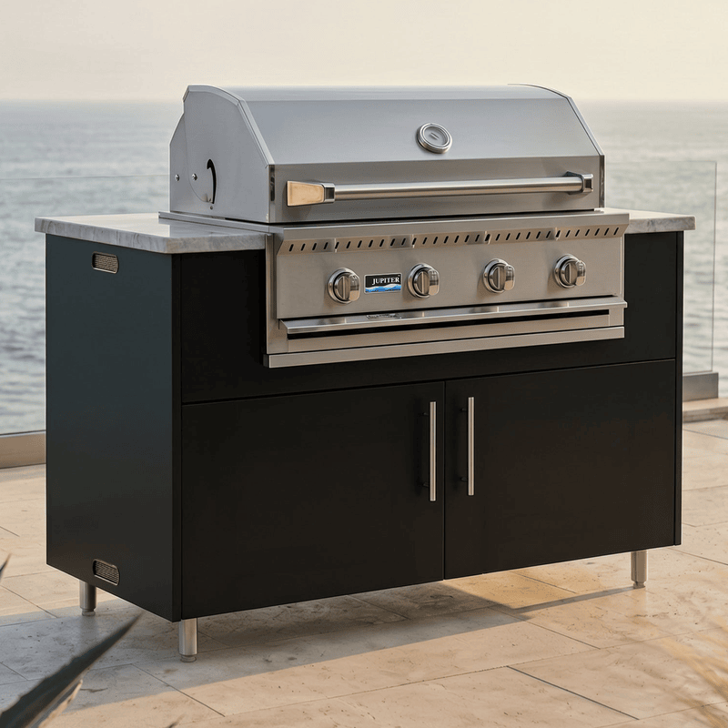 WeatherStrong 50 inch Surf outdoor kitchen island Miami Pitch Black with Jupiter 32 inch grill