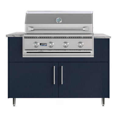 WeatherStrong 50 inch Surf outdoor kitchen island Miami Sapphire Blue front view with Jupiter 32 inch grill