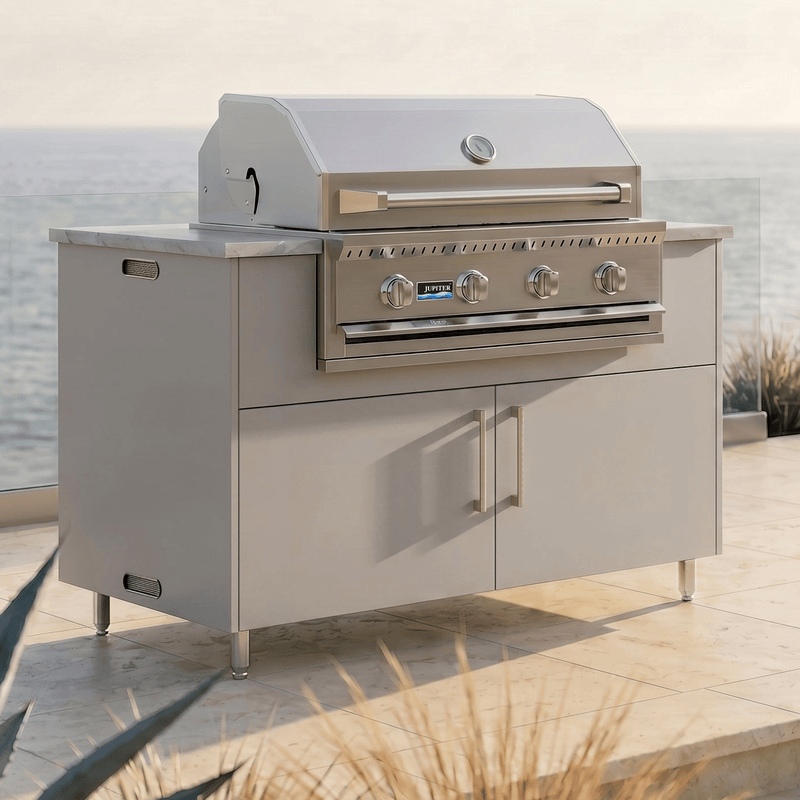 WeatherStrong 50 inch Surf outdoor kitchen island Miami Shoreline Gray with Jupiter 32 inch grill