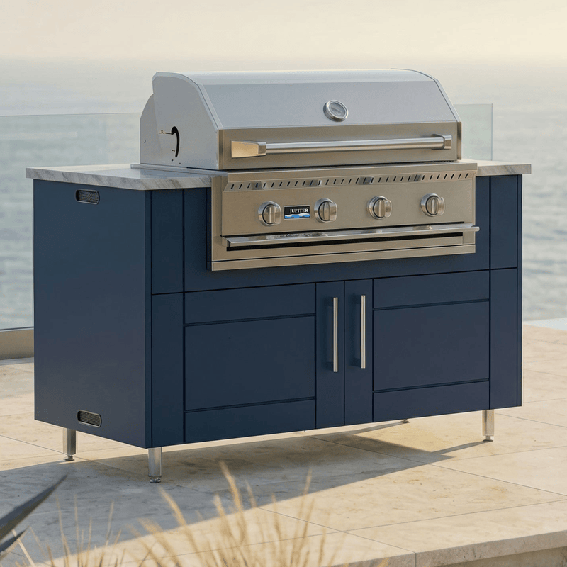 WeatherStrong 50 inch Surf outdoor kitchen island Sanibel Sapphire Blue with Jupiter 32 inch grill