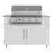 WeatherStrong 50 inch Surf outdoor kitchen island Sanibel Shell White front view with Jupiter 32 inch grill