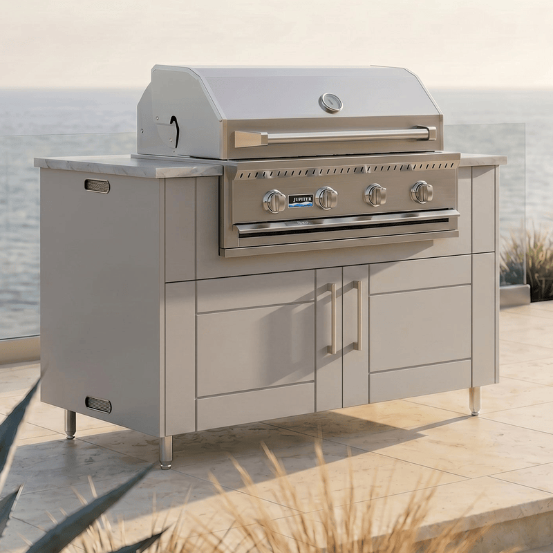 WeatherStrong 50 inch Surf outdoor kitchen island Sanibel Shoreline Gray with Jupiter 32 inch grill