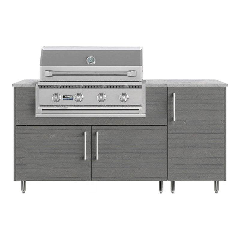 WeatherStrong 68 inch Horizon outdoor kitchen island Miami Dark Ash front view with Jupiter 32 inch grill