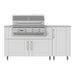 WeatherStrong 68 inch Horizon outdoor kitchen island Sanibel Shell White front view with Jupiter 32 inch grill