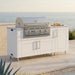 WeatherStrong 68 inch Horizon outdoor kitchen island Sanibel Shell White on a coastal patio