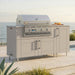 WeatherStrong 68 inch Horizon outdoor kitchen island Sanibel Shoreline Gray on a coastal patio