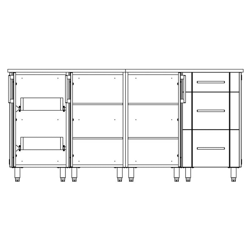 WeatherStrong 74 inch Lagoon island interior storage layout with roll out trays and drawers