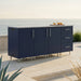 WeatherStrong 74 inch Lagoon outdoor kitchen island Miami Sapphire Blue on a coastal patio