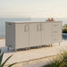 WeatherStrong 74 inch Lagoon outdoor kitchen island Miami Shoreline Gray on a coastal patio