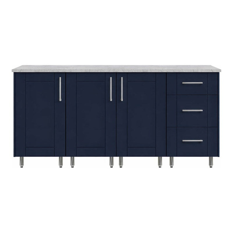 WeatherStrong 74 inch Lagoon outdoor kitchen island Sanibel Sapphire Blue front view