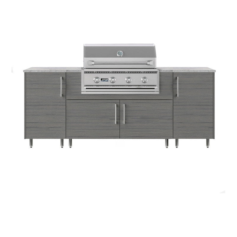 WeatherStrong 86 inch Sandbar outdoor kitchen island Miami Dark Ash front view with Jupiter grill