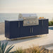 WeatherStrong 86 inch Sandbar outdoor kitchen island Miami Sapphire Blue on a coastal patio