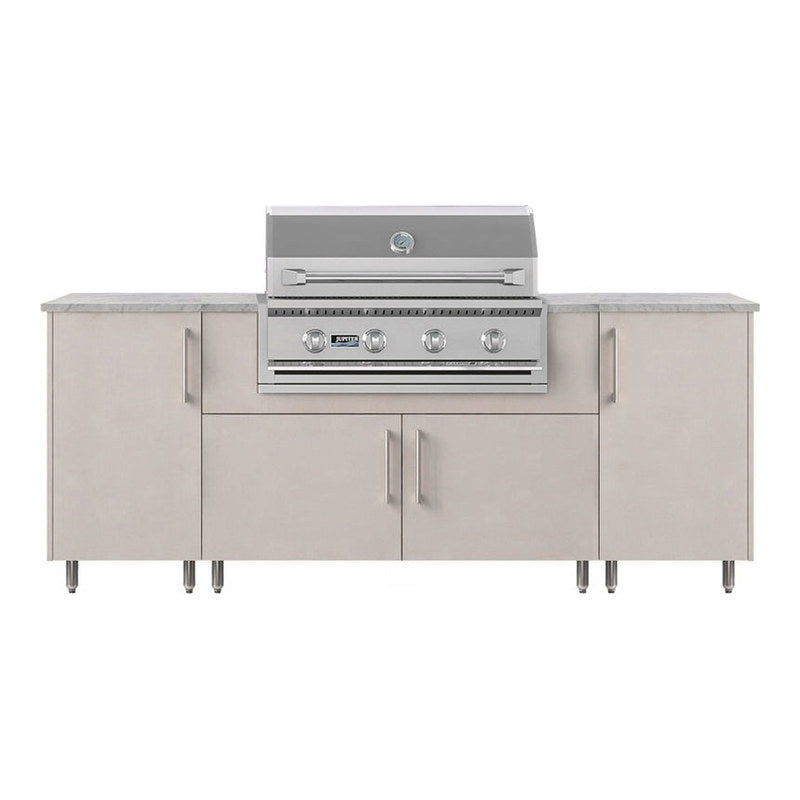 WeatherStrong 86 inch Sandbar outdoor kitchen island Miami Shoreline Gray front view with Jupiter grill