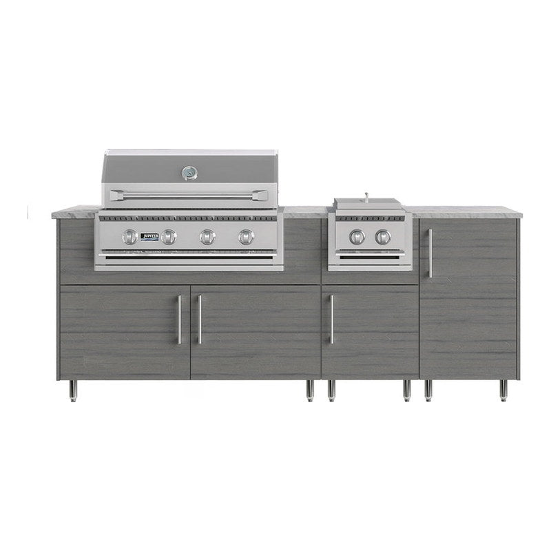 WeatherStrong 86 inch Sandbar outdoor kitchen island with side burner Miami Dark Ash front view