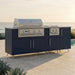 WeatherStrong 86 inch Sandbar island with side burner Miami Sapphire Blue on a coastal patio