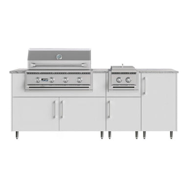 WeatherStrong 86 inch Sandbar outdoor kitchen island with side burner Miami Shell White front view